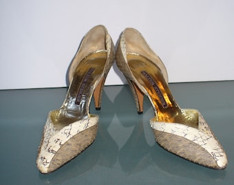 Vintage Walter Steiger Made in Italy Snake Skin Stiletto Shoes Size 8 M