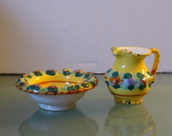 Made in Italy  Majolica Ceramic Bowl & Pitcher