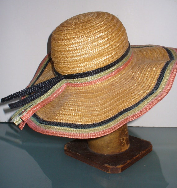 Made in Italy Large Wide Ruffle Brim Straw Hat - image 2