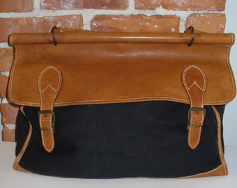 Vintage Ann Taylor Made in Italy Large Linen & Leather Hanover Bag
