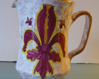 Vintage Fleur-De- lisle Water Pitcher Made in Italy