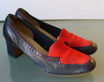 Vintage Amalfi By Rangoni Navy & Red Calf Skin  Pumps Size 7.5