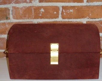 Vintage Domed Silk & Suede Jewelry Box Made in Italy