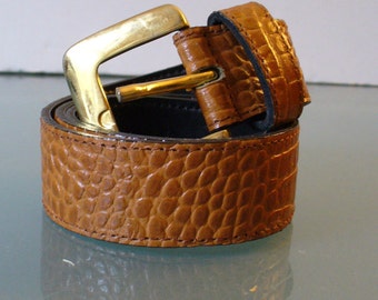 Alligator Embossed Leather Belt Made in Italy Size S