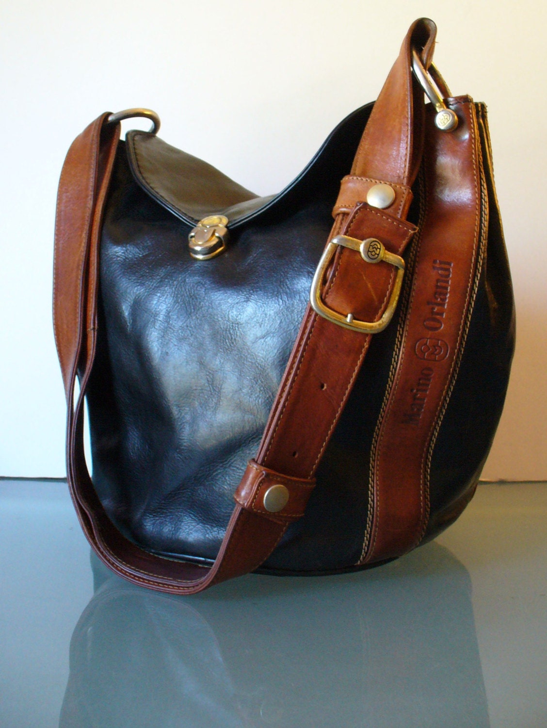Marino Orlandi Vintage Leather Shoulder Bag Purse in Tan & Brown | eBay