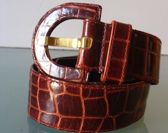 Vintage Echo Made in Italy Faux Alligator  Leather Belt Size S