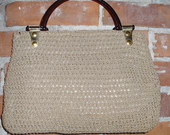 Made in Italy Tan Crochet  Hand Bag