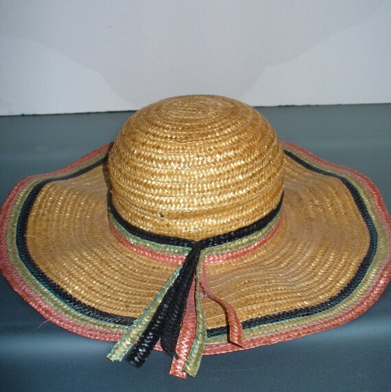 Made in Italy Large Wide Ruffle Brim Straw Hat - image 1