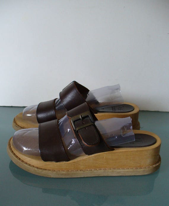 AE Leather & Wood Slides Made in Italy Size 7 - image 4