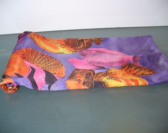 Vintage Made In Italy Fluorescent Fish Print Scarf