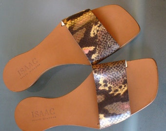 Made in Italy Isaac Mizrahi Snake Print Leather Slides Size 8US