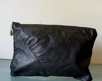 Made in Italy Vintage Black Leather Clutch Bag