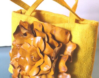 Paolo Masi Made in Italy Lemon Yellow Linen and Leather Mini Tote Bag