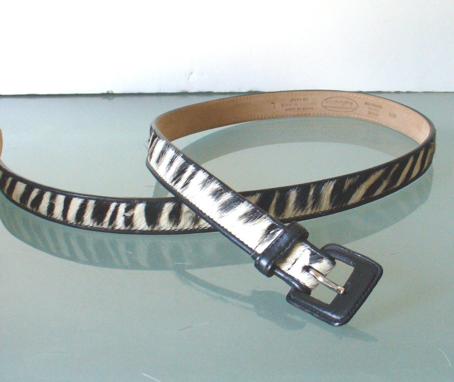 Talbots Fur Zebra Pattern Belt Made in Italy Size L