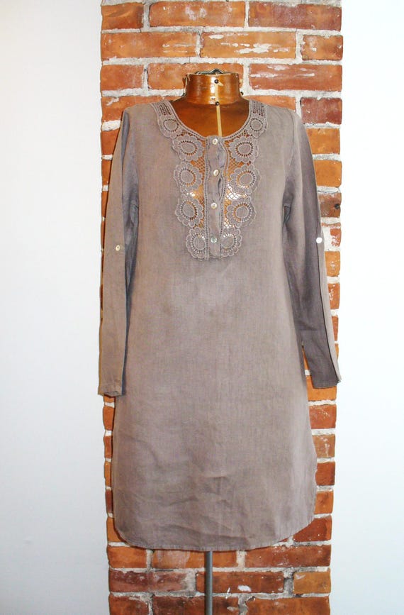 carla conti linen dress Vintage Carla Conti Made in Italy Olive DrabLinen Dress Size XS