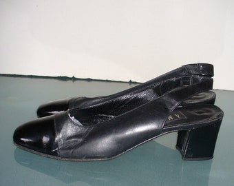 Amalfi Made in Italy Black on Black Patent Captoe Pumps Size 7 B