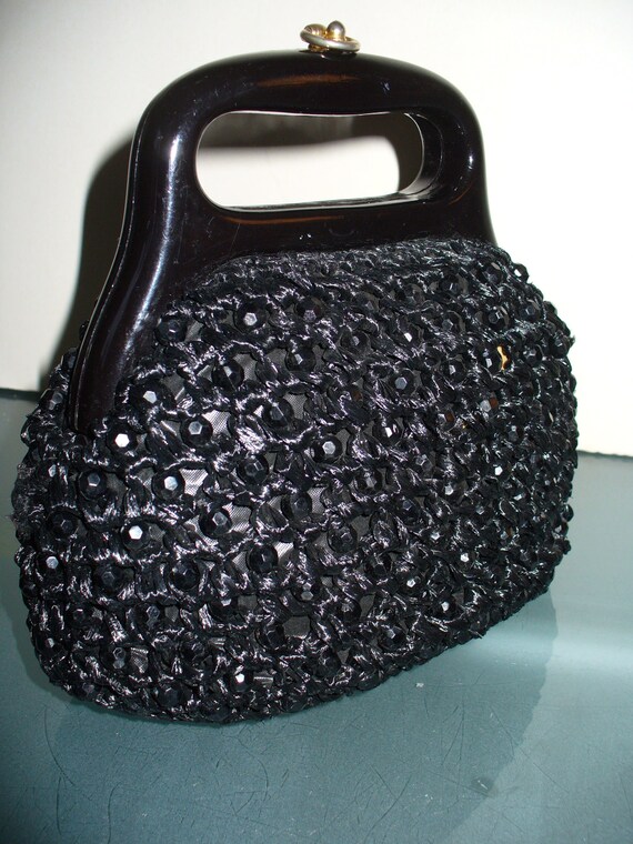 Made in Italy Black Bead and Raffia Handbag