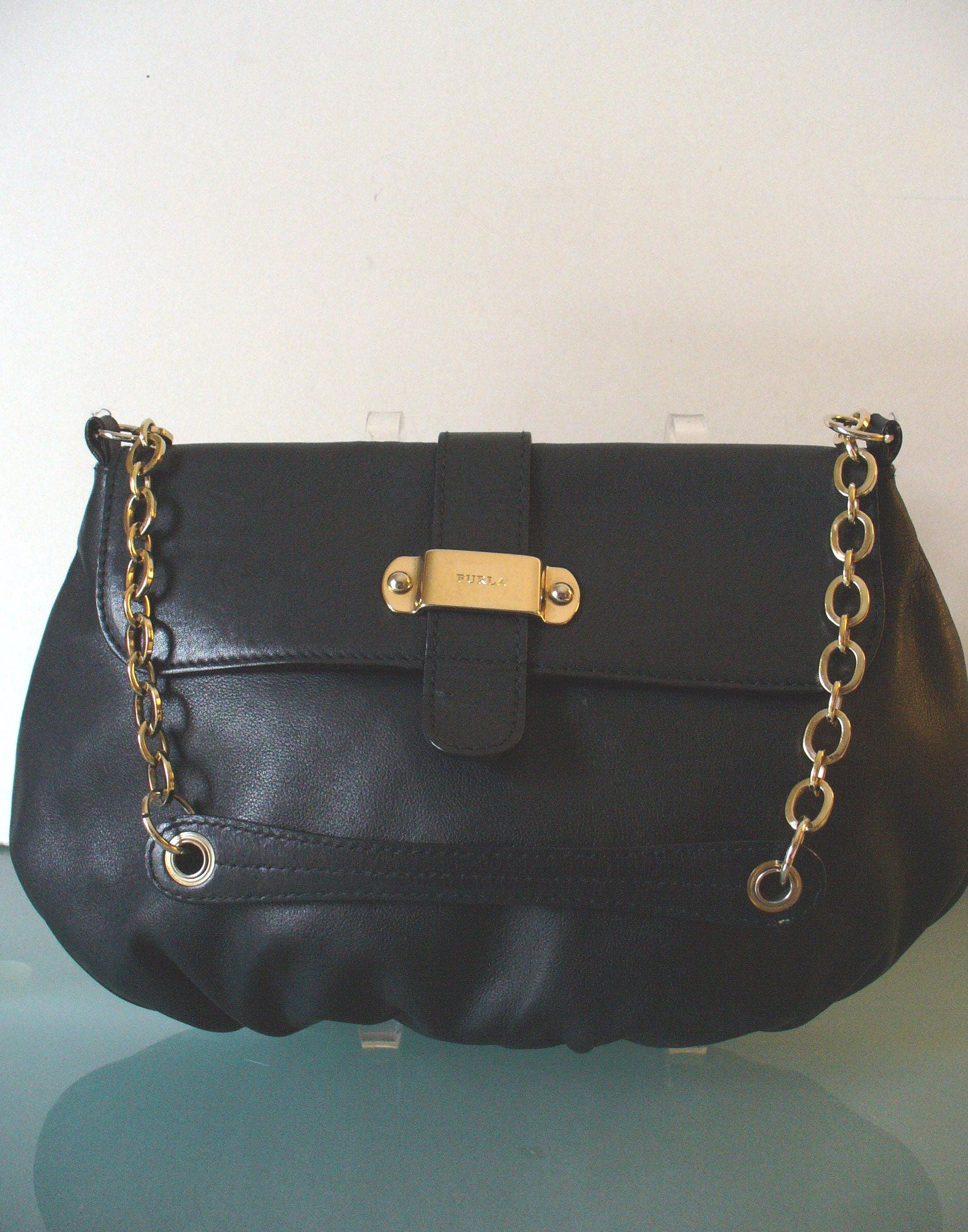 Vintage Black Leather Furla Made in Italy Shoulder Bag | Etsy