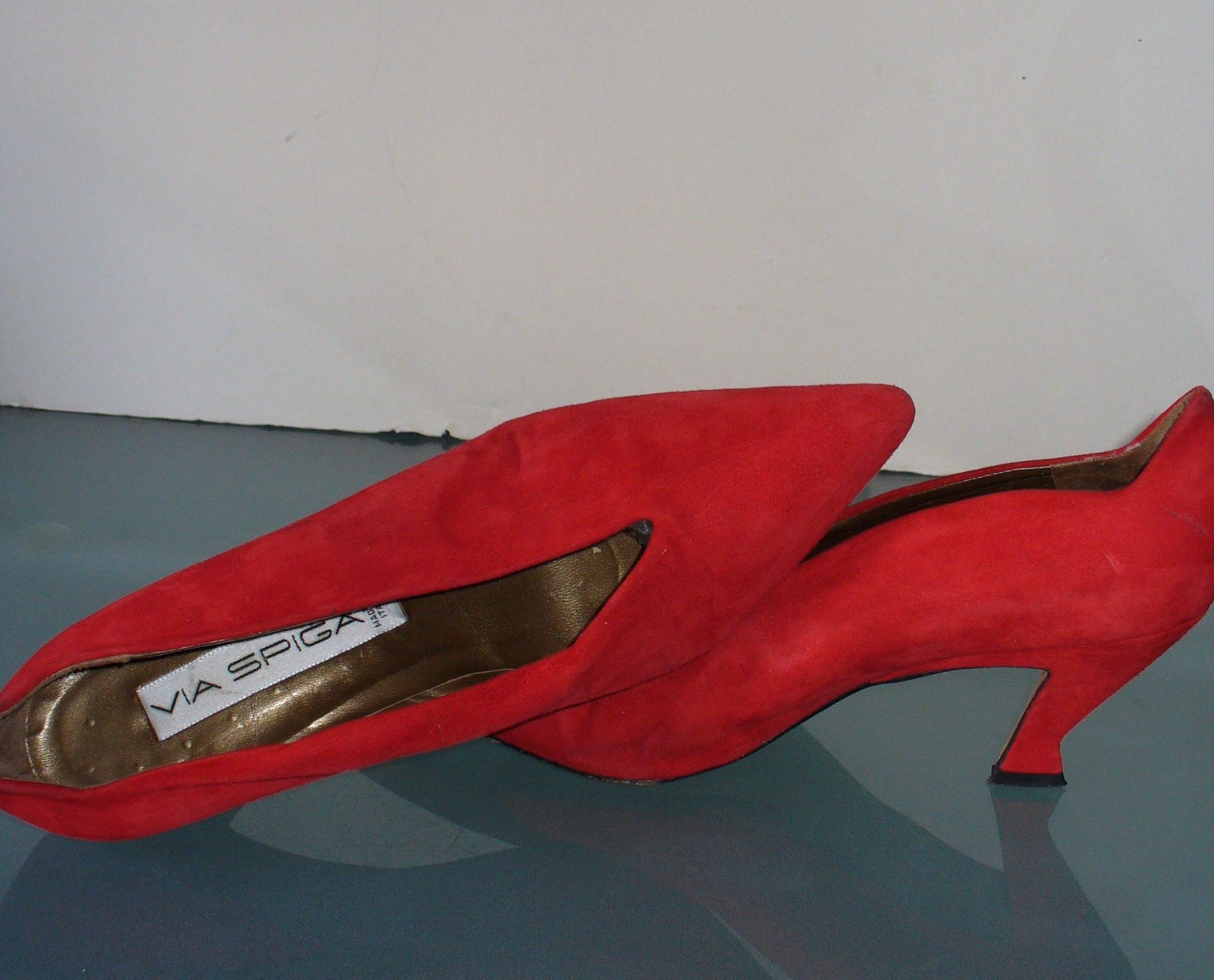 via spiga dress shoes Vintage Made in Italy Red Suede Size 10 Olive Green Silk Satin Ballet flats Elevated with a supple beading prom dress Color:Butter Pearl