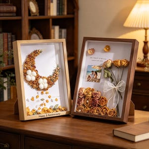 Personalized Shadow Box Frame, Custom Engraved Deep Wooden Display Frame, 3D Keepsake Memory Box for Photos & Dried Flowers