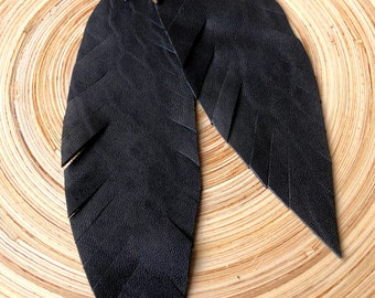 Black Leather Earrings, Feather Leaf Earrings, Top Selling Items