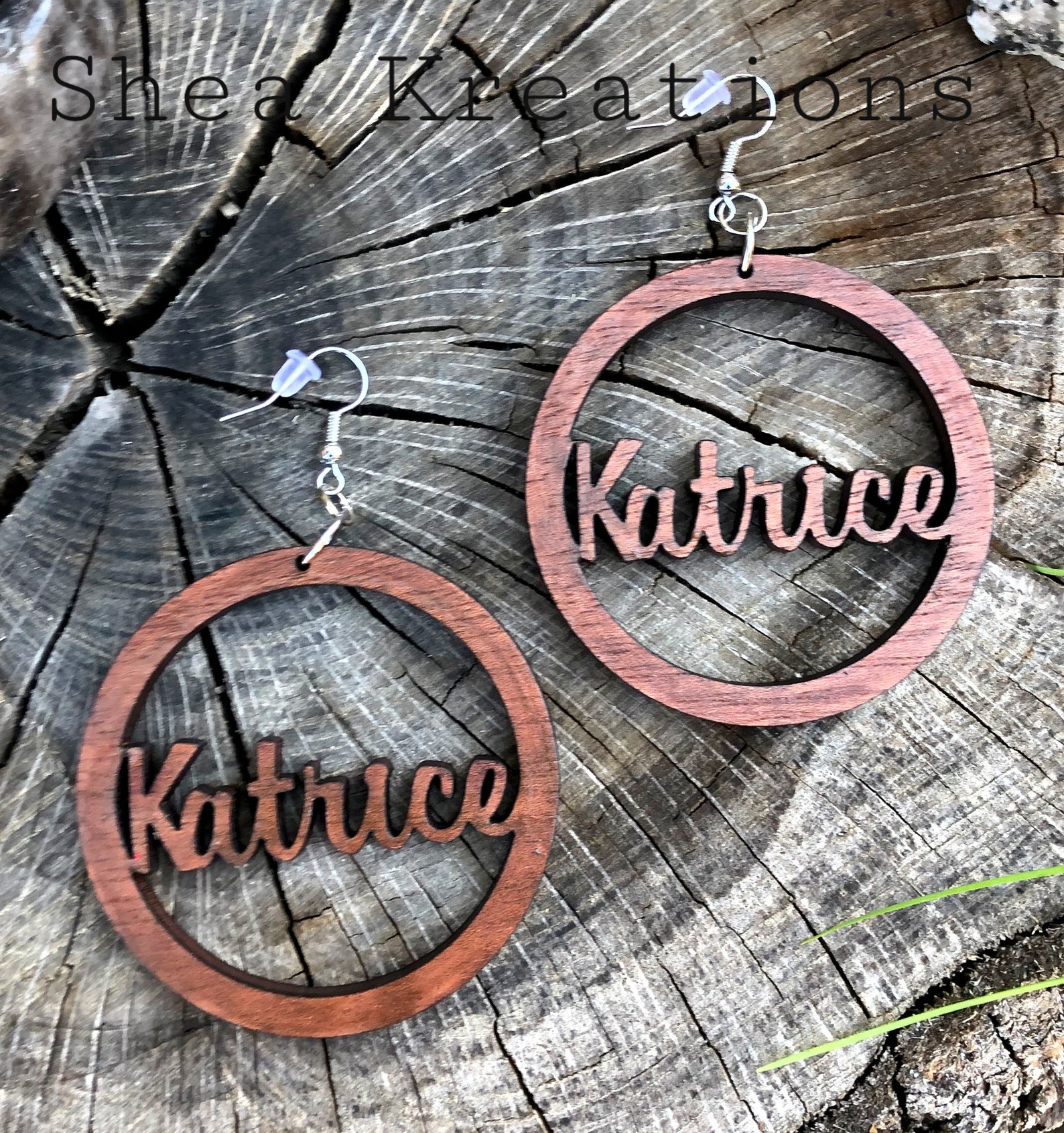 Personalized Name Earrings Hoop Earrings Wooden Jewelry Etsy