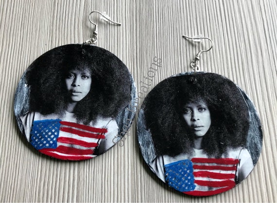 Erykah Badu Earrings American Flag Natural Hair World Music Etsy