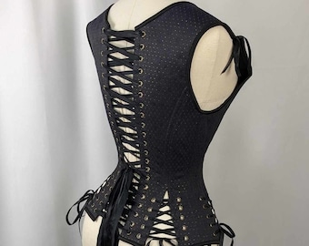 Navy, Black, and Gold Androgynous Low Curve Corset Vest