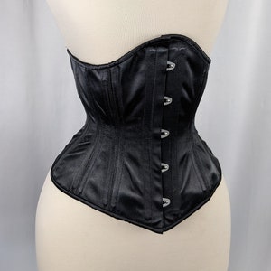 Black Satin Steel Boned Mid Hip Underbust Corset