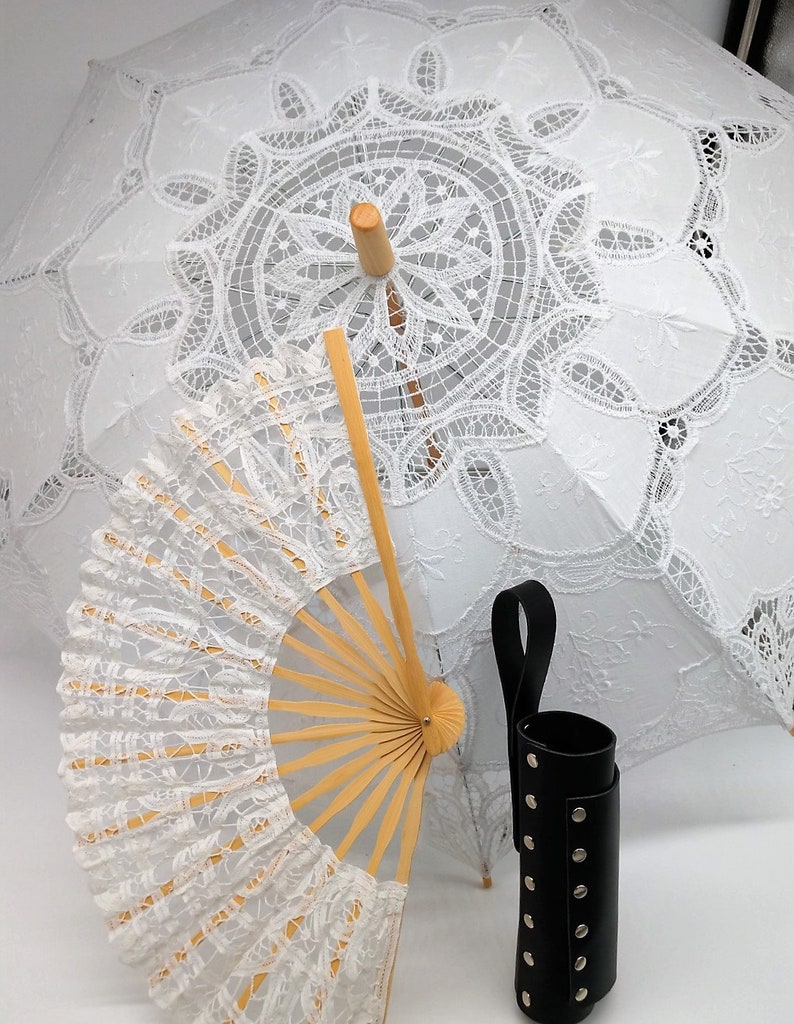 Black Leather Parasol and Fan Holster immagine 3