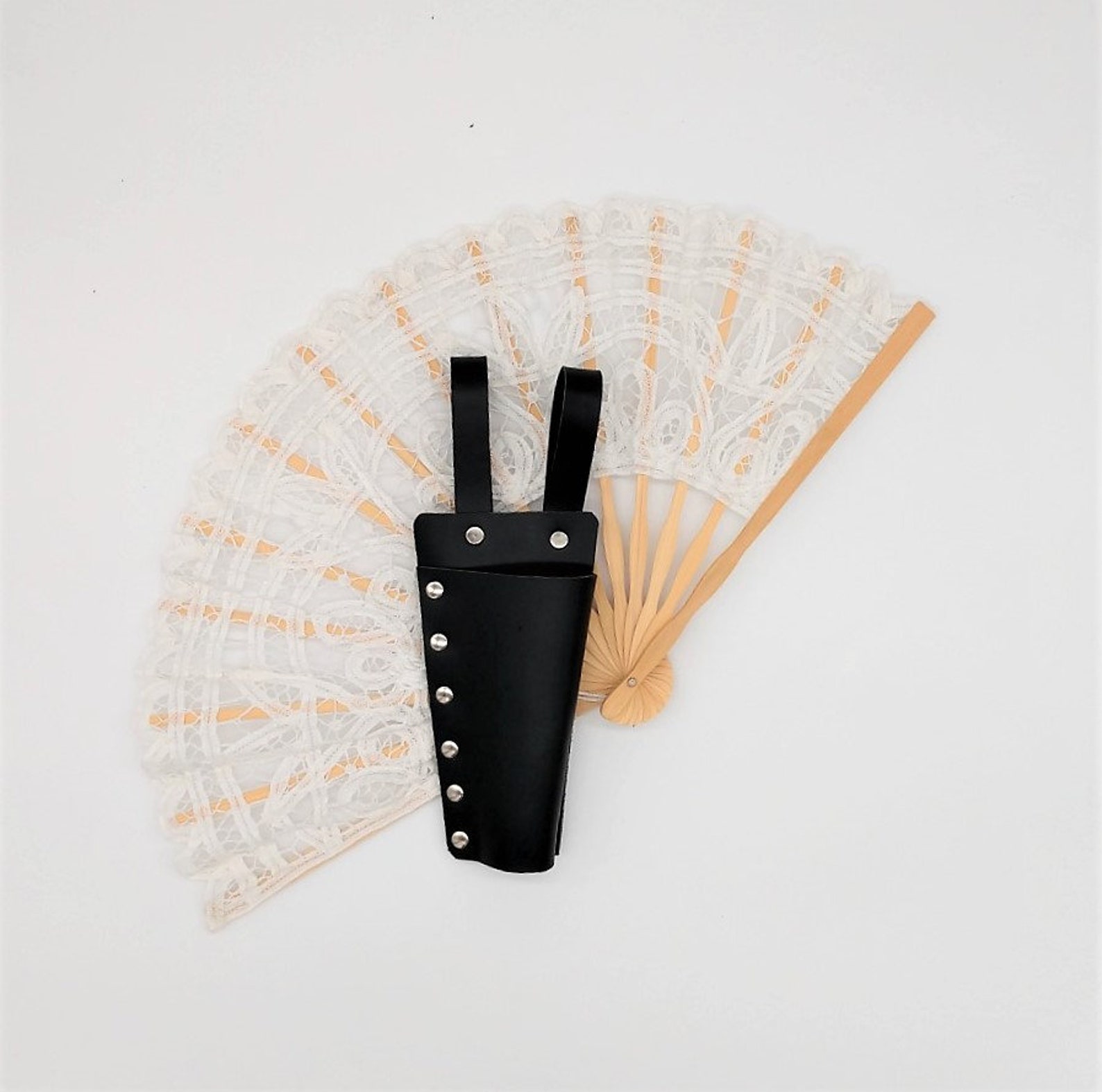 Black Leather Lace Fan Holster Etsy