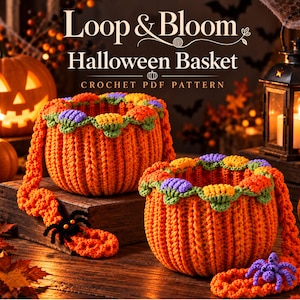 Halloween Pumpkin Basket Crochet Pattern | Trick-or-Treat Bag, Spider Detail (PDF)
