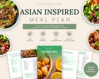 Asian Inspired Anti Inflammatory Meal Plan, 7 Day Printable Planner with Grocery List