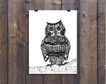 Czarno Białe Sztuki Pióra I Atramentu Zwierzęta Sowa