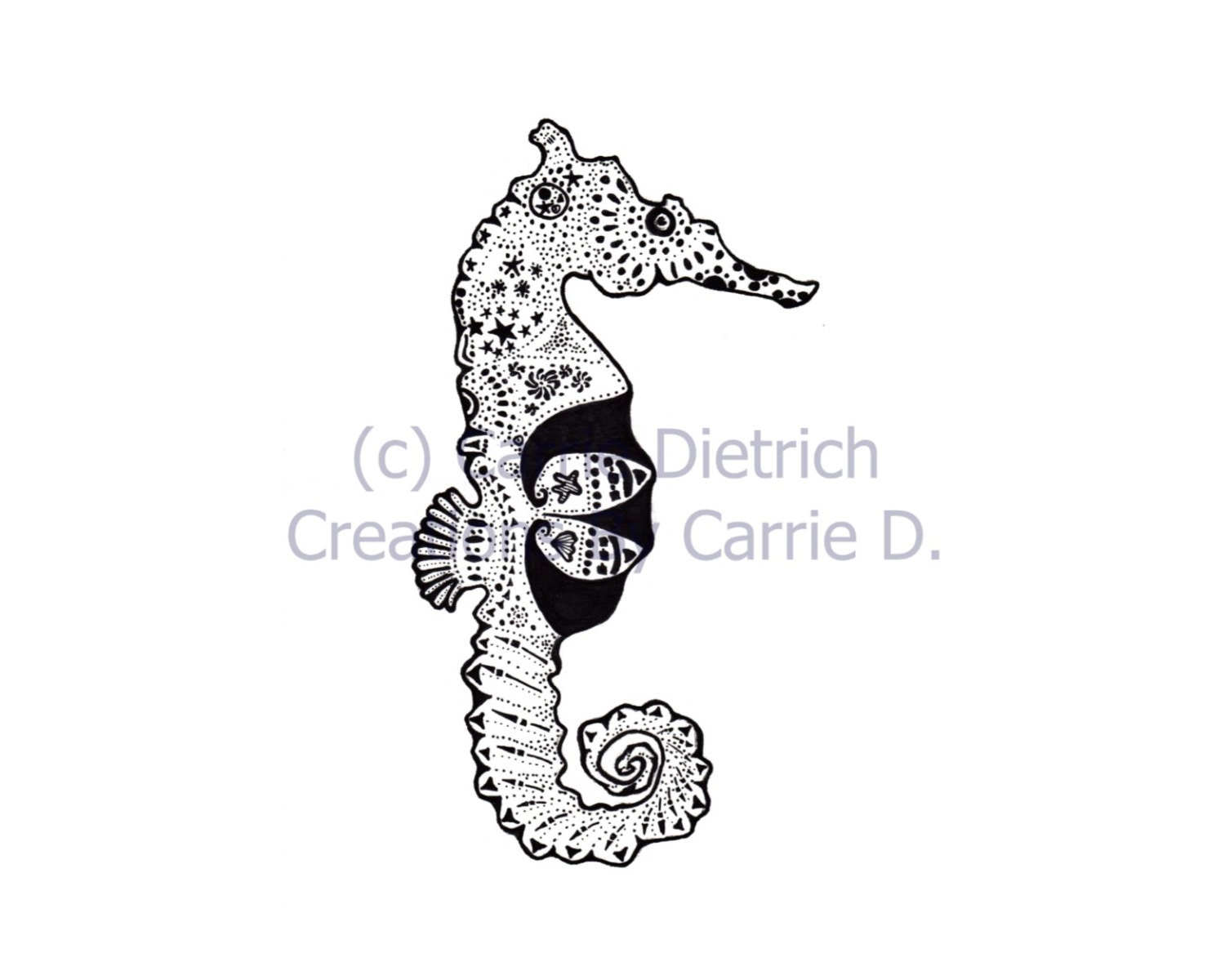 Seahorse Art Seahorse Drawing Doodle Art Pen and Ink Art Etsy Ireland