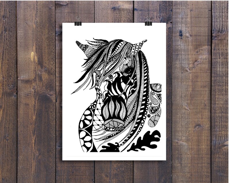 Black and White Art Pen and Ink Animals Horse Masquerade Etsy