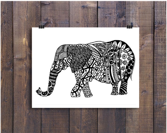 elephant art black and white art pen and ink animals etsy