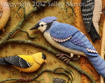 4 cards - Birds of Beebe Woods - Blue Jay and Goldfinch