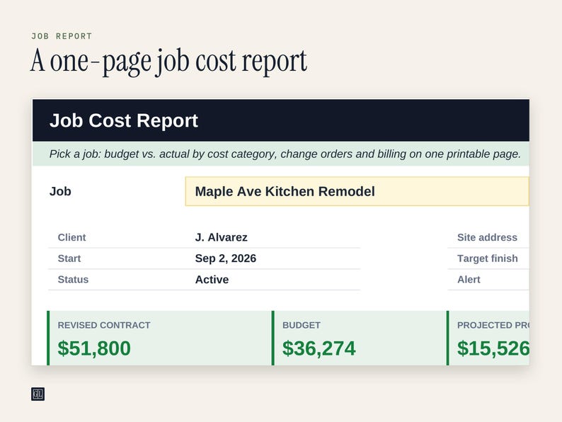 Contractor Job Costing Spreadsheet, Budget Vs Actual Tracker, Change ...