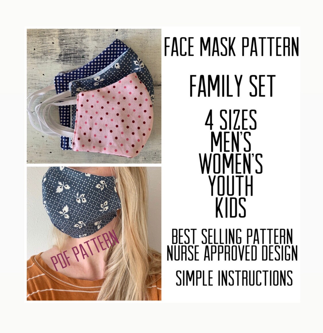 Cotton Face Mask Pattern Mens Face Mask Pattern Family Etsy