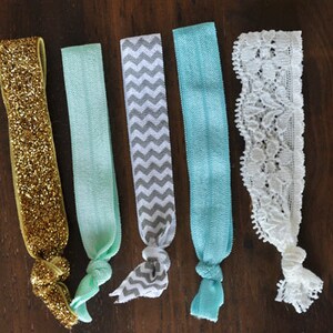 Hair Ties - No Crease Hair Ties - Set of 5 Ties - Hair Accessories - Hair band - glitter hair tie - Mint hair tie - stocking stuffer