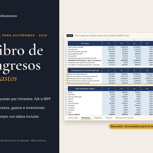 Spain Bookkeeping Excel for Autónomos | Income and Expense Tracker | Libro de Ingresos y Gastos | Contabilidad Excel 2026