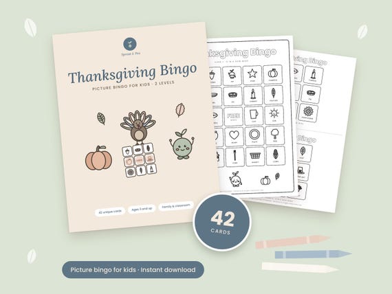 Thanksgiving Bingo for Kids, Printable Picture Bingo Game, Classroom Party Activity, Kids Table Game (Digital Download)