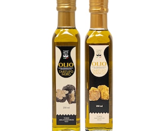 Truffle duo gift set: black and white truffle-flavoured condiments with Italian extra virgin olive oil, gourmet food gift