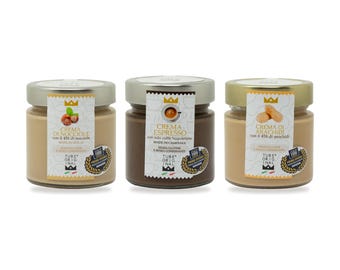 Italian breakfast gift set: Sicilian hazelnut spread, espresso cream, peanut cream, gourmet sweet food gift from Italy