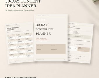 30-Day Content Idea Planner | Editable Social Media Workbook (Digital Download)