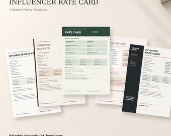 Influencer Rate Card Bundle | 5 Editable PowerPoint Templates (Digital Download)