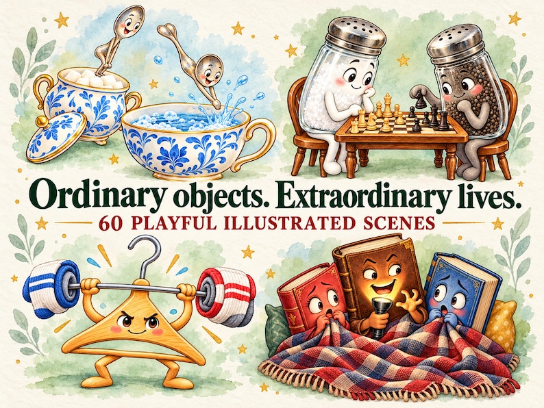 Funny Everyday Objects Clipart Bundle, 60 Transparent Pngs, Secret Life ...