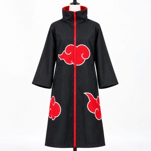 Anime Red Cloud Pattern Black Robe Cloak | Halloween Ninja Cosplay Long Coat | Gift To Him