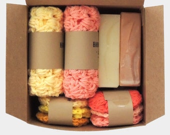 Sister Gift BOX | Mothers Day Gift For Her | Christmas gift | 2 Soaps 2 Washcloths 6 Face scrubbies | Gifts for Sister from Brother